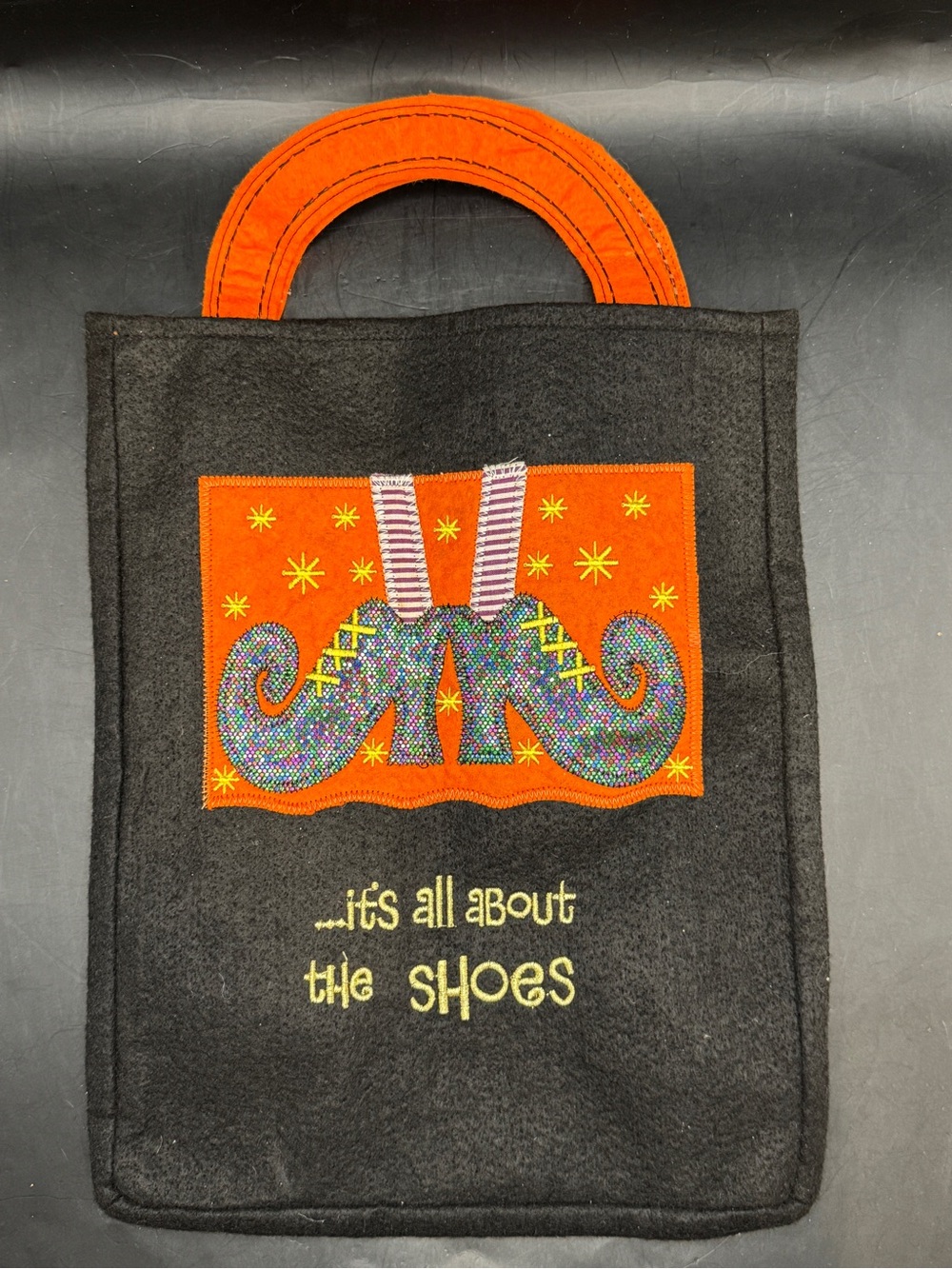 Vintage Halloween Witchy Trick or Treat Embroidered Felt Tote Bag 15x9.5”